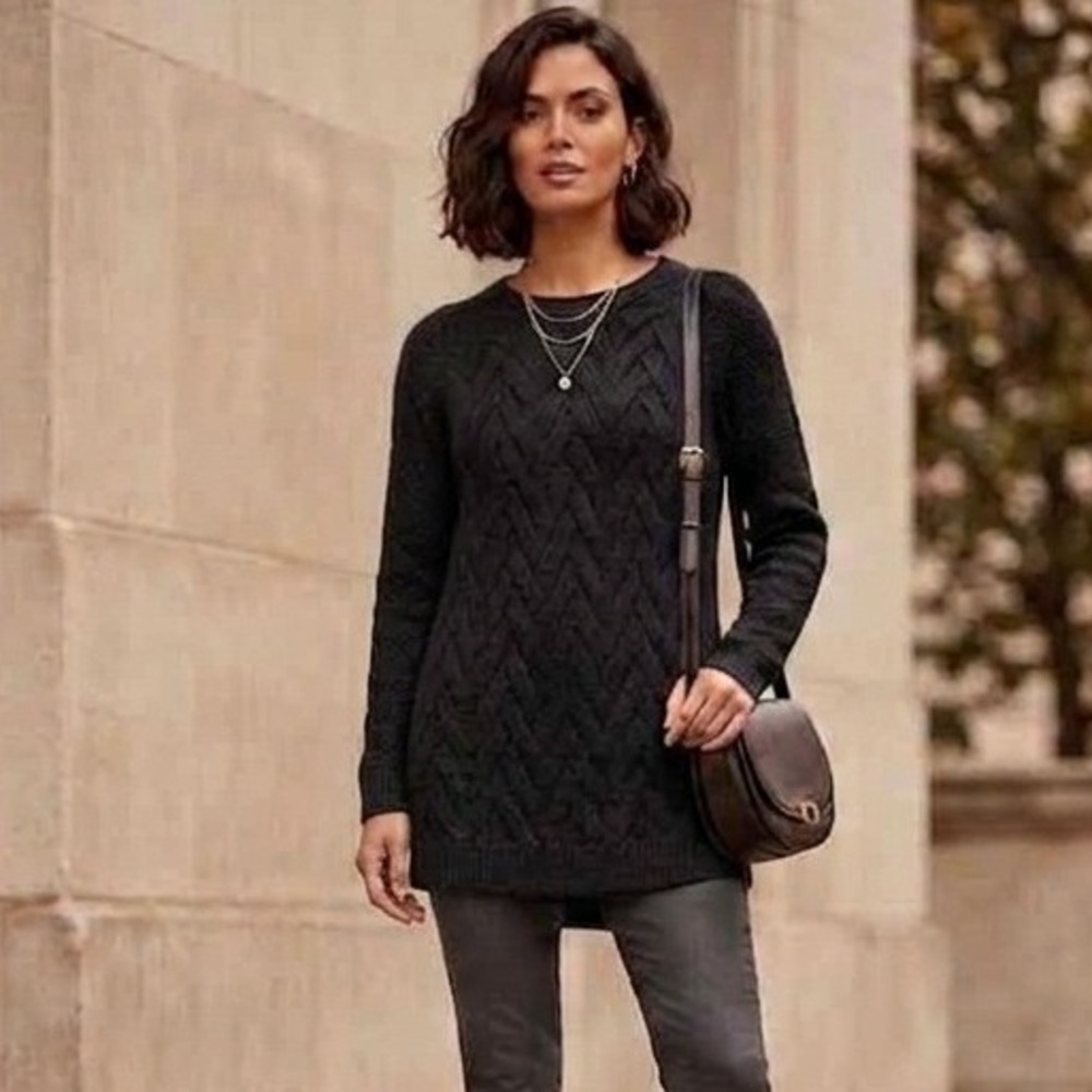 Gap Tunic‎ Sweater Black Chevron Textured Knit Raglan Pullover Chunky Casual M